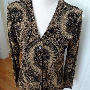 Chico's Size 0 Brown/Gold Cardigan-VNeck-Stretchy-Non Wrinkle